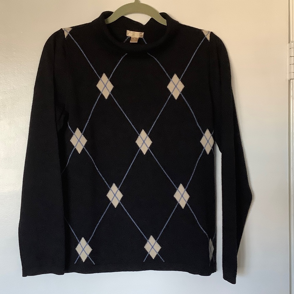 Black Argyle Sweater with Blue and Tan Accents